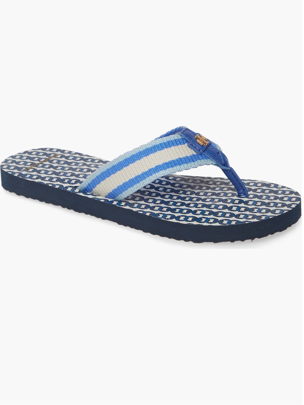 Tory Burch Gemini Link Flip Flops | Tory Burch Blue Striped Flip Flop Sandals